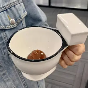 Creative Funny Toilet Shaped Mug, Novelty Ceramic Coffee Beverage Cup, Unusual Design, Perfect Gift for Friends, Humorous Birthday Present, Ceramic Drinkware