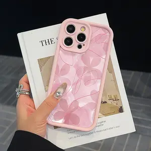 Line Pink Flower Case for iPhone 17 Pro Max 16 16e 15 14 Plus 13 12 Mini 11 Air X XS Pattern Soft TPU Rubber Camera Protection Rugged Mobile Phone Cover Gift