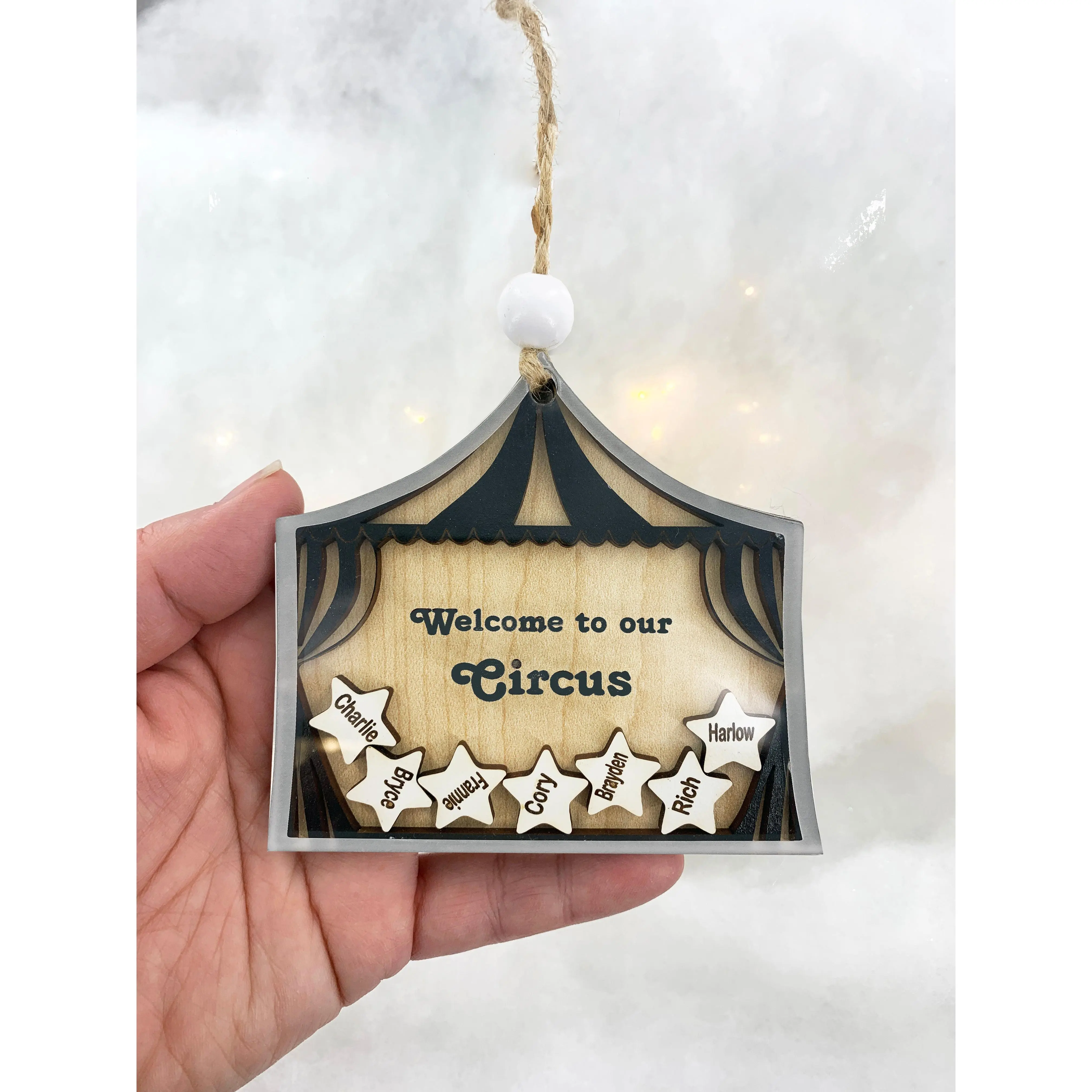 Personalized Circus Ornament Gift for Family with Custom Names on Stars by Weathered Raindrop