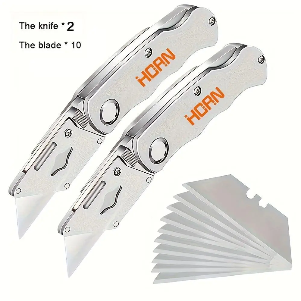 2pcs Multifunction Folding Knife, Portable Pocket Knife, Electrician Utility Knife, with 10pcs Blades, Paper Cutter DIY Hand Tools, Utility Knife, Outdoor Multifunctional High- Wallpaper Cutting, Navajas De Trabajo