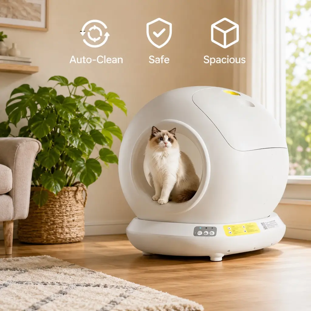 Smart low-noise automatic self-cleaning household cat litter box, 78L, smart sensor safety protection, easy setup, odorless operation, app control, suitable for multi-cat households, a companion for cats.