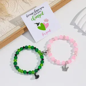Aesthetic Wicked Elphaba Galinda Matching Bracelets | BFF Friendship Jewelry with Witch Hat Crown Charms, Musical Movie Fan Merch, Perfect Valentine’s Day Gift for Best Friends heart pendant bracelet