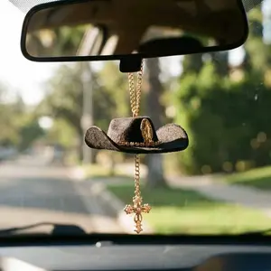 Harmony Charm Cowboy Hat with Virgin Mary Charm and Hanging Cross, Unique Religious Accessory, Perfect for Faithful Wearers