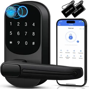 Keypad Door Lock with Handle VOLIBEL Keyless Entry Smart Fingerprint Door Lock for Front Door Electronic Digital Lock with App Control and Security Deadlocking