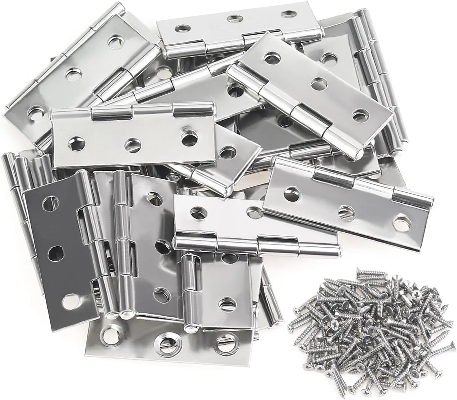 30 count Stainless Steel Folding Hinges, 1.73 Inch Cabinet Hinges, Small Door Hinges with 180 Screws for Wooden Cabinets, Boxes, Crafts and Lightweight Projects