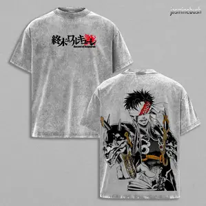 Retro Heavy Limited Qin Shi Huang x Record Of Ragnarok Anime Double Printed Vintage Washed Tee Unisex Oversize Heavyweight Cotton T-shirt for Anime Fans