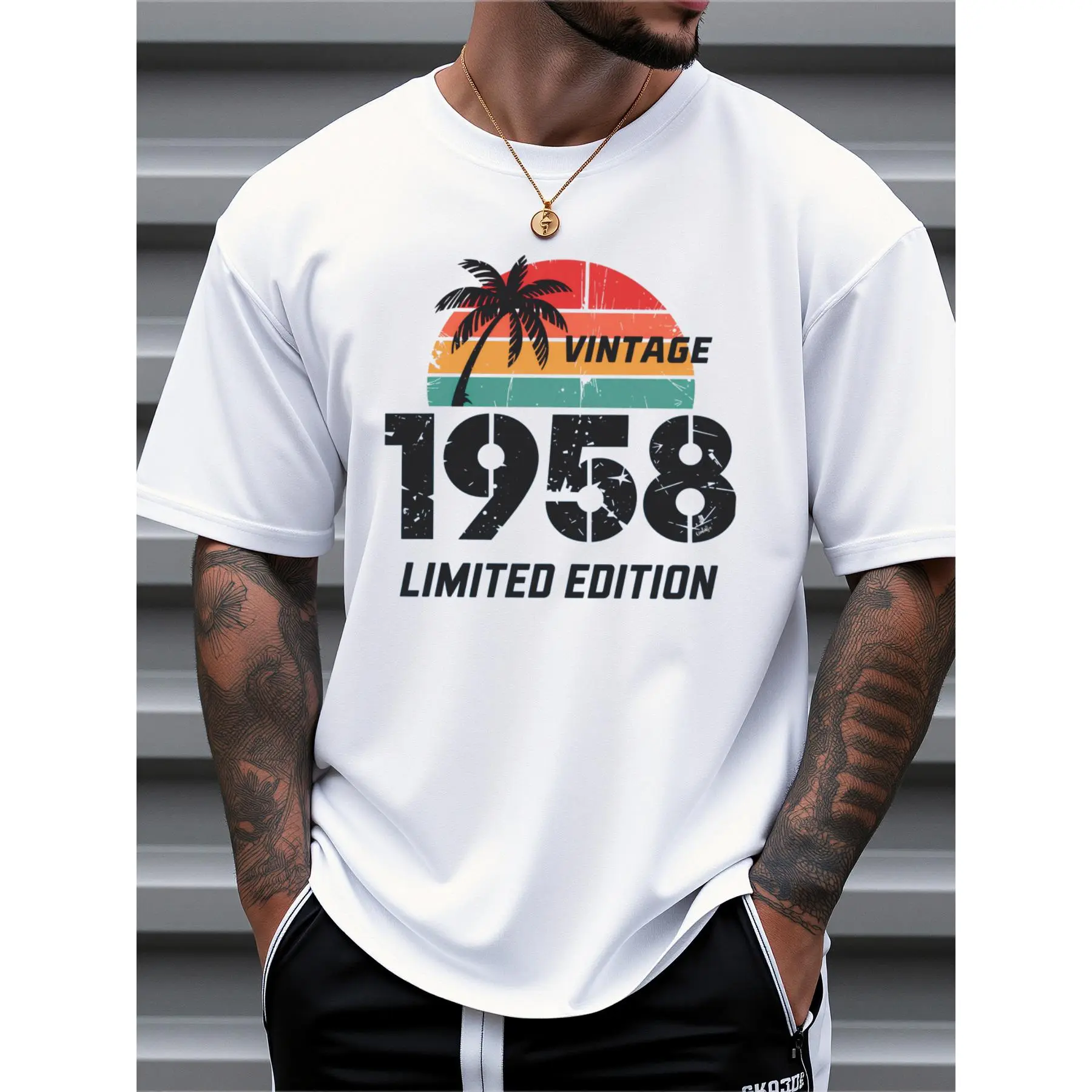 Mens Clothes, T Shirts for Men, Casual Style Design with Print, 100% Pure Cotton Fabric, Shirts for Men, Suits for Men, Vintage 1958 Limited Edition, Retro Style, Loose Fit, Unique Gift Idea, Suitable for Daily And Outdoor Wear in Summer