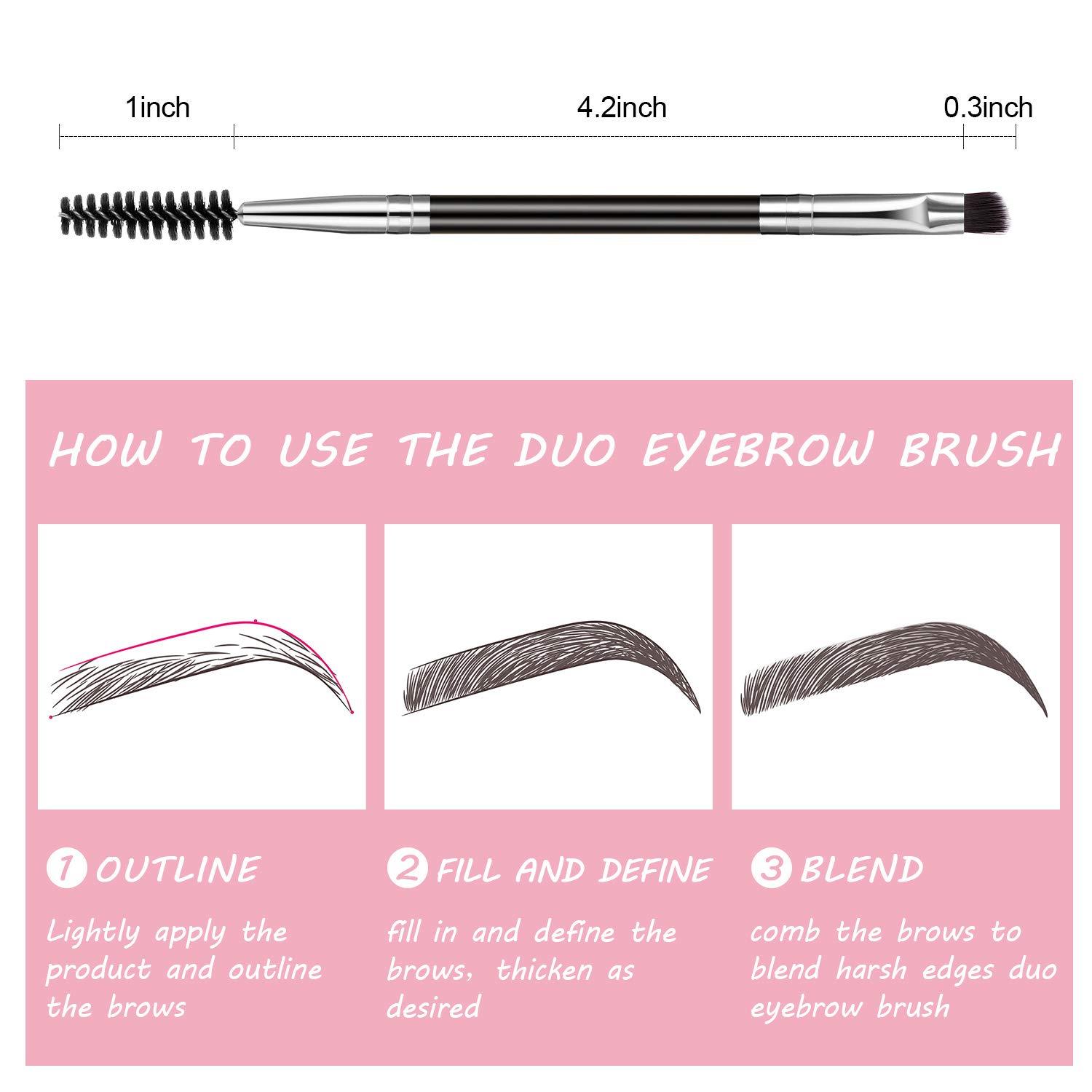Eyebrow Spoolie Brush and Angled Brow Brush, Multi-functional Mini tool for Tinting Angled Eyebrow, Suitable for Cream Gel (Silver)