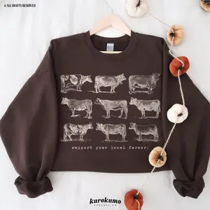 Support Your Local Farmer Cow Sweatshirt Vintage Farm Animals Sweater Cattle Rancher Gift Dairy Farming Clothes Trendy Homesteading Crewneck