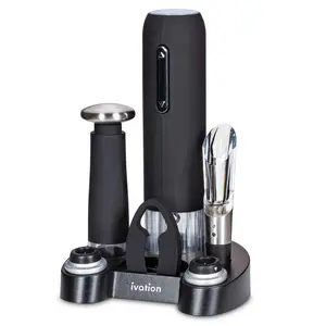 Ivation 7-Piece Wine Gift Set with Electric Bottle Opener Wine Aerator Foil Cutter & More Durable Stainless Steel Black