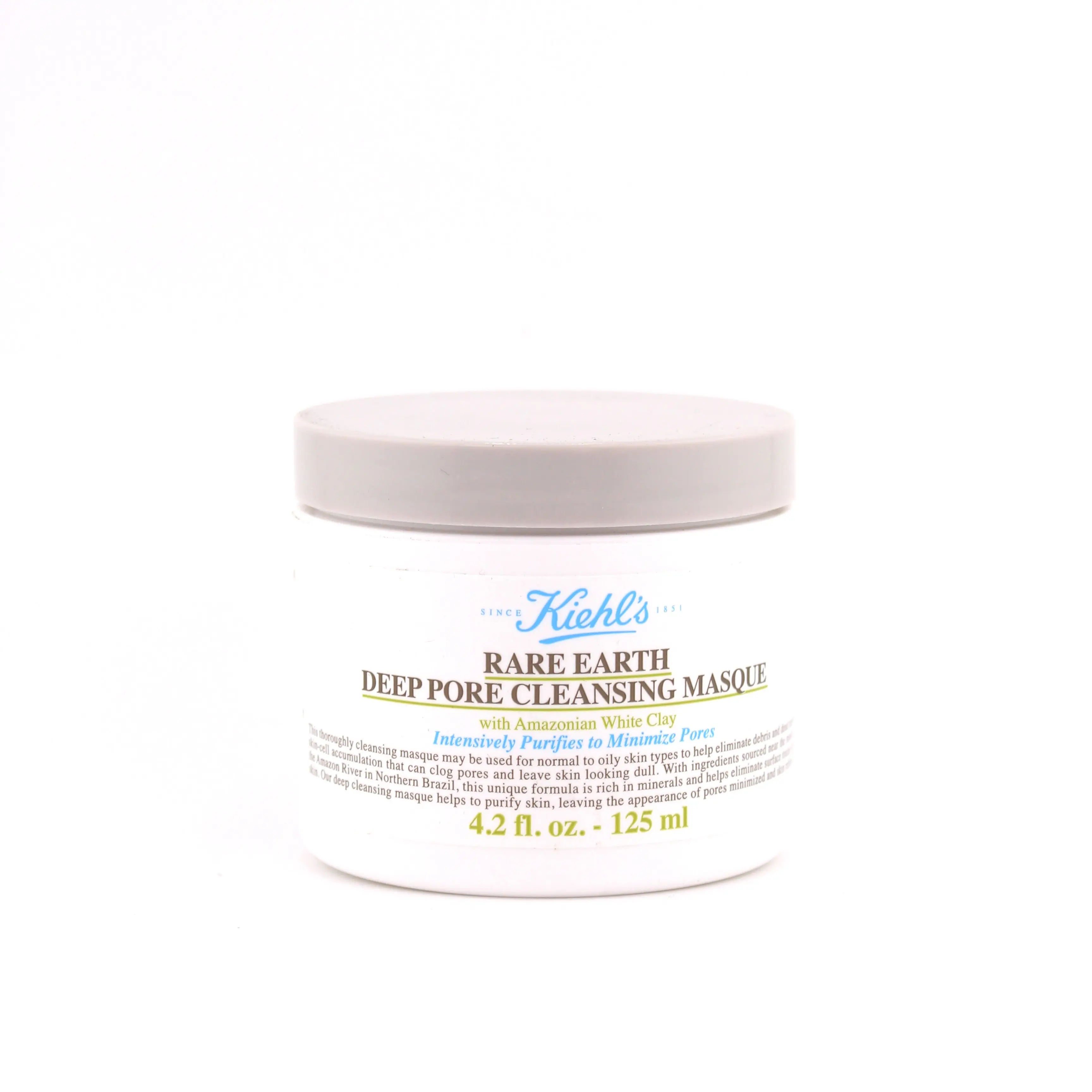 Kiehl's Rare Earth Deep Pore Cleansing Mask Cream, 125ml Unisex Adults' Selfcare Calming Deep Cleanse Treatment for Combination Skin with Pore-Minimizing & Smoother Skin Benefits