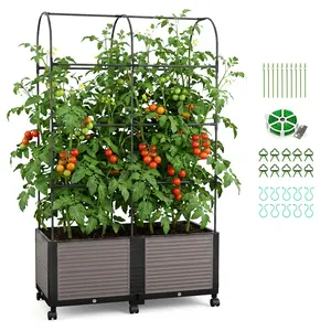 #Summervibes ABORON Raised Garden Bed Planter Box with Trellis for Climbing Vegetables Plants, 16"X32"x73" Tomatoes Planters Outdoor Tomato Cage with Wheels, Indoor Outdoor Use