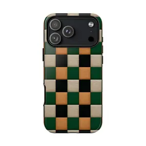 Forest Green Earth Tones Checkerboard Smartphone Case - Premium Matte Texture, Shockproof, Anti-Drop Protection - Cellphone Accessories for iPhone 17-11, Pro Max, Pro Plus & Samsung S25-23 Handheld Devices