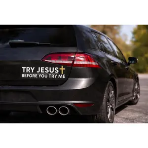 Car Magnet — "Try Jesus Before You Try Me" Religious Christian Bumper Sticker