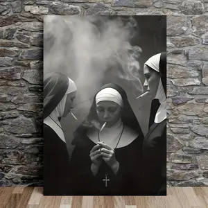 2D Flat, 2D Flat, 1Pc Canvas Art Poster - Black And White Religious Iconography Wall Decor For Living Room, Bedroom, Bathroom, Kitchen, Office, Or Cafe - 12X18 Inch, Perfect Halloween, Christmas Gift