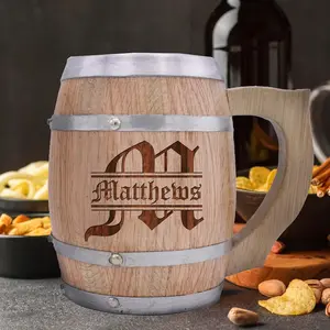 Custom Wood Beer Mug, Personalized Oak Barrel Mug, Wood Stein