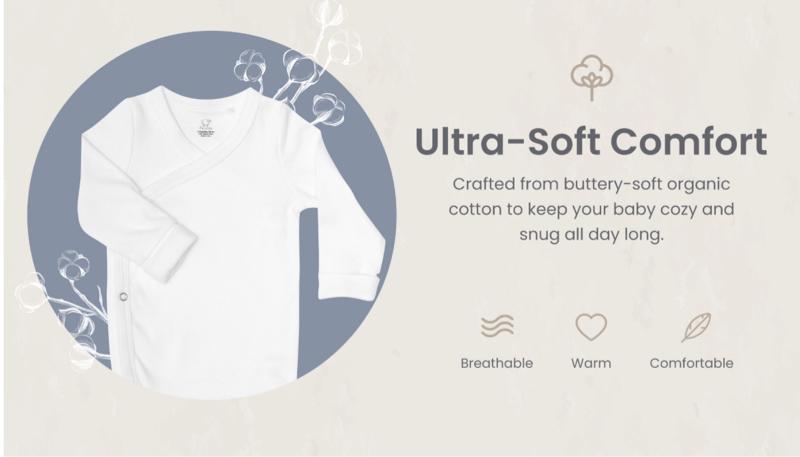 Scandinavian Designed Baby Bodysuit Long-Sleeve Unisex 100% Organic Cotton with Double Snap Room-to-Grow Feature, White, 100% Organic Cotton