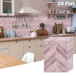 10PCS/Box GST Light Pink Herringbone PE Crystal Foam Tile Stickers, Waterproof Oil-Proof Anti-Collision for Kitchen & Bathroom
