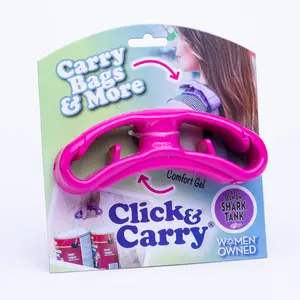 Click & Carry Grocery Bag Carrier, 1 Pack, Pink - As seen on Shark Tank, Soft Cushion Grip, Hands Free Grocery Bag Carrier, Plastic Bag Holder, Haul Sports Gear, Click and Carry with Ease Plastic