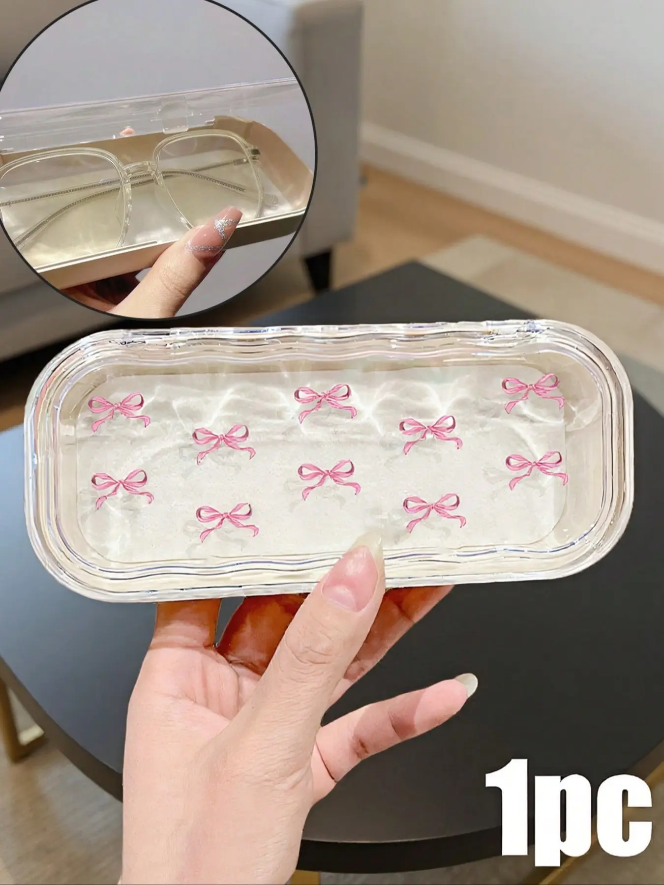 Transparent Wave Glasses Case, Bow Design Portable, Anti-Pressure, Sunglasses Storage, Portable Sunglasses Organizer, Creamy Solid Color Glasses Case, Convenient And Portable With Waterproof And Dustproof Function Eyeglass Case For Men And Women