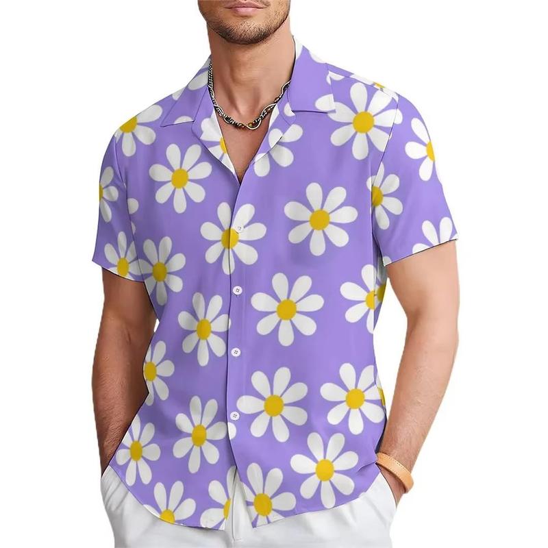 Men’s Floral Print Button Down Shirt Casual Short Sleeve Hawaiian Shirt for Men, Summer Beach Vacation Party Shirt, Lightweight Breathable Special Design Fashion Top