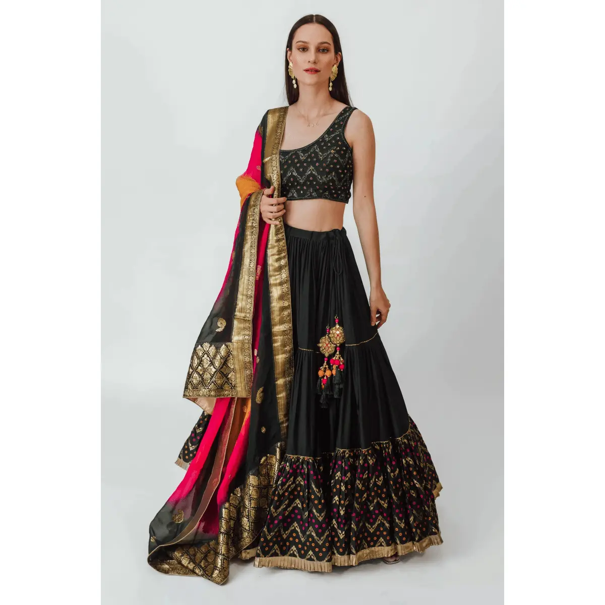 Mariana Green Full Flare Lehenga with One Shoulder Blouse