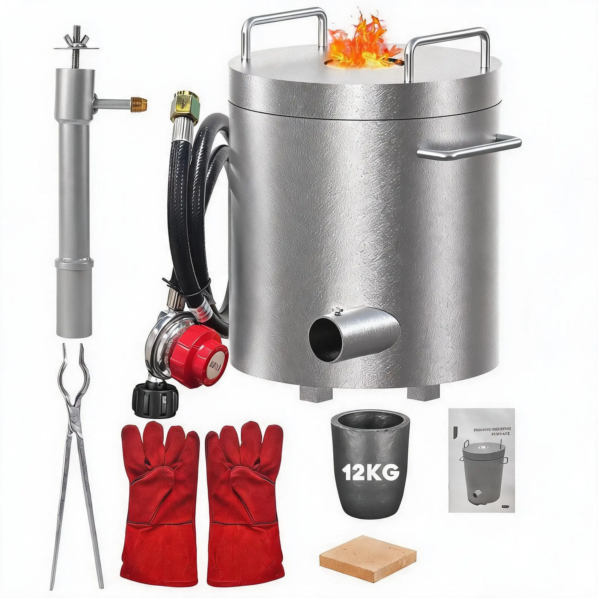 26Lbs/12kg High-Temp Propane Melting Furnace Kit with Crucible Set, Flame-Forging Casting Tool for Beginners, Low Heat Loss Large Capacity Metal Foundry (Melts Copper, Silver, Aluminum, Gold)