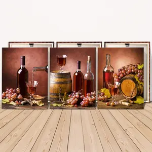 3 Counts Wooden Framed Canvas Painting, Red Wine And Grapes Artwork, Exquisite Poster, Perfect Living Room Decoration, Modern Art, Fashion Family Poster, Wall Art Decoration, Modern Home Decor, Waterproof Art