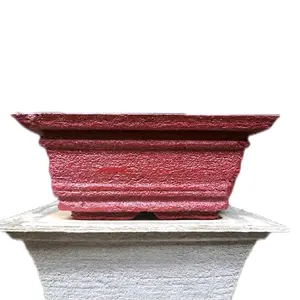 small red concrete bonsai pot