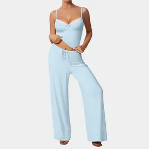 OQQ-Nine cents Women's Camisole Wide-Leg Pants Pajama Set, Soft Modal Gentle Comfortable Loungewear Sleepwear for Ladies