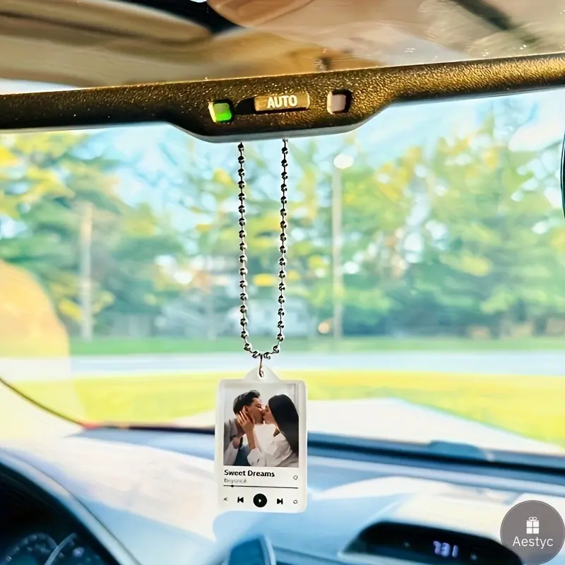 Custom Spotify Acrylic Car Hanging Ornament Personalized Photo Music Plaque Waterproof Sun-Proof Pendant Vehicle Interior Rearview Mirror Decor
