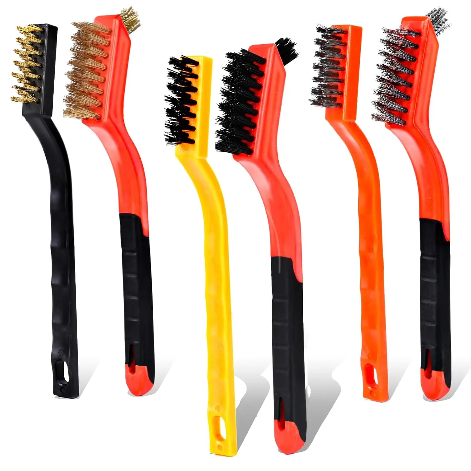 Wire Brush Set, 6 count Professional Wire Brushes for Cleaning Rust, Stainless Steel/Brass/Nylon Brushes, Small Wire Brush with Arc-shaped Handle,  for Rust Removal, Dirt Removal & Cleaning Crevices
