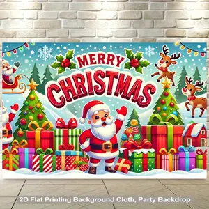 2D Flat Printing Backdrop Banner 1pc, Santa with Reindeer Celebrating Background Cloth, Vibrant Wall Hanging for Living Room, Bedroom, Office, or Party Decor, Party Backdrop