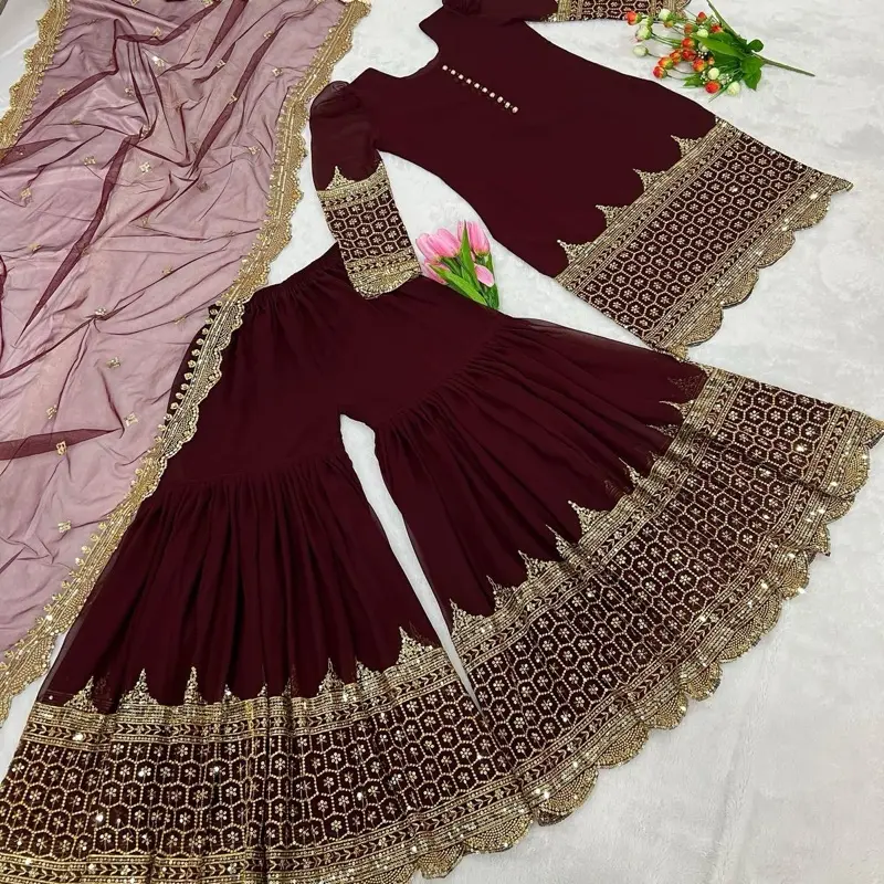 Women Heavy Faux Georgette Sharara Set in Eid Collection - Elegant Design for Casual Women's Wear - Womenswear