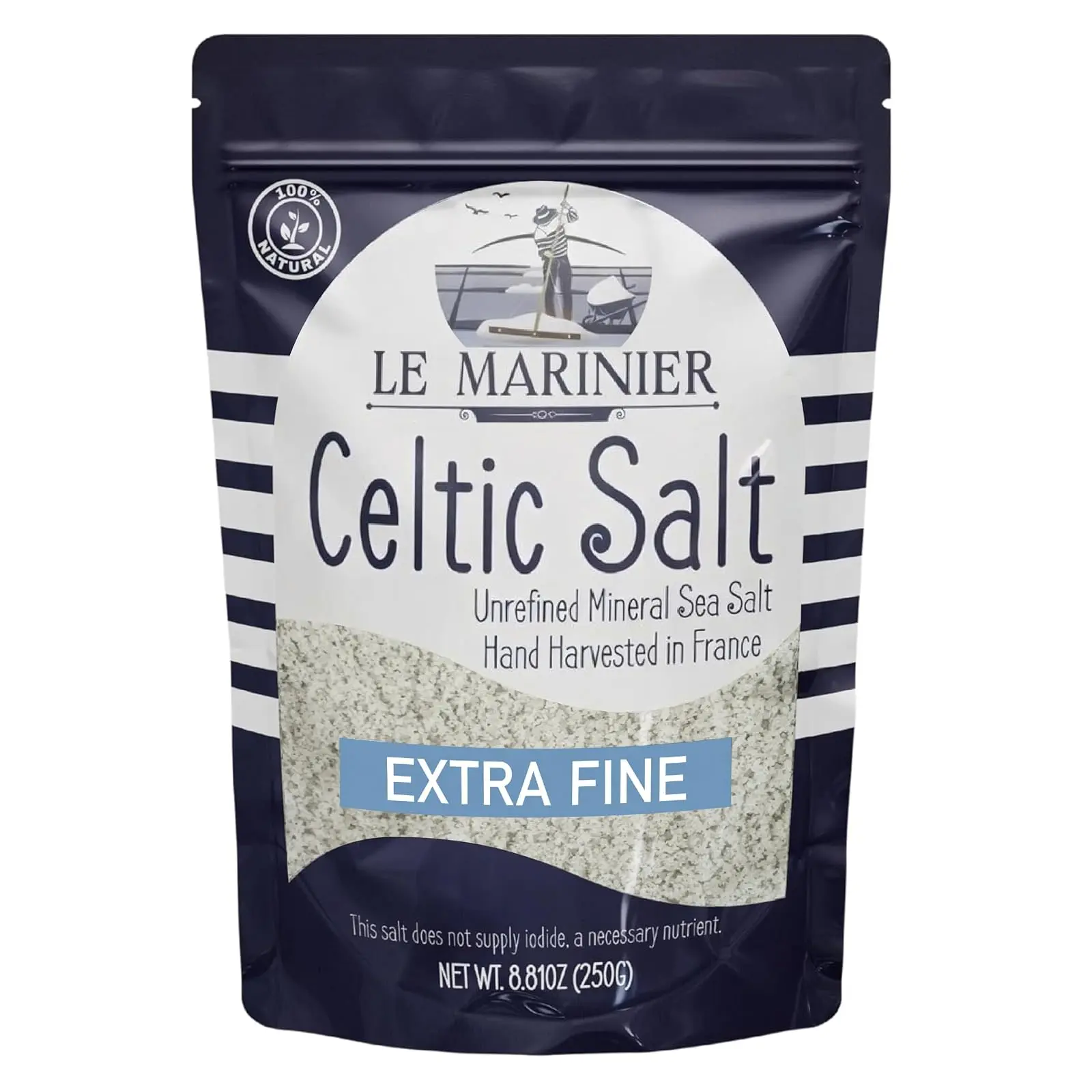 NEW!!! Le Marinier French Sea Salt Extra Fine, 8.81oz – 0.6lb. Celtic Salt Organic- 100% Natural, Mineral Rich, Unrefined, Hand Harvested (0.6lb Extra Fine)