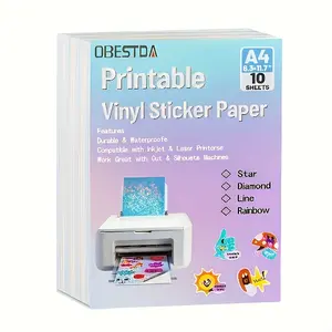 10pcs Printable vinyl sticker paper -A4 vinyl waterproof stickers, used for gloss treatment of scrapbooks, crafts, phone cases, laptops,holographic vinyl stickers.
