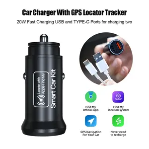 Universal Mini Car Charger with Hidden GPS Tracker, 20W Type-C QC3.0 Fast Charge, Fit Apple Official iPhone Find My Only, Smart Car Kit
