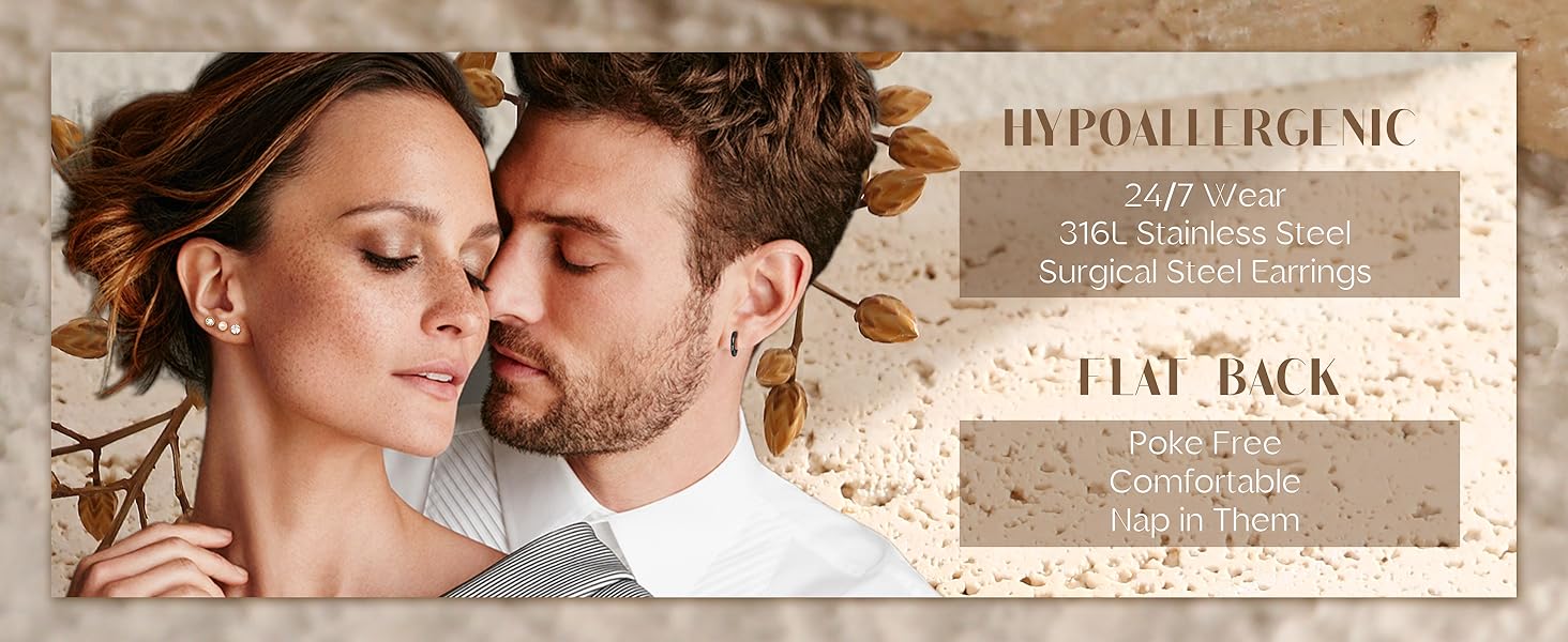 LOLIAS 21Pairs Surgical Steel Flat Back Earrings Hypoallergenic 20G Screw Back Nap Stack Cartilage Earring Stacks