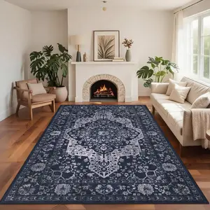 Geanup Boho Hallway Rug Runner, Low Pile Vintage Rugs for Living Room Washable Non Slip, Soft Faux Wool Thin Printed Carpet Runner for Entryway Kitchen Bedroom Laundry