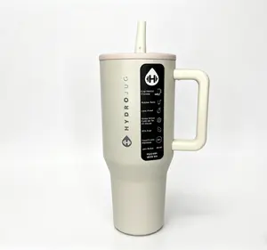 HydroJug 40oz Minimalist Off-White Vacuum Insulated Hydrojug Tumbler - Double Wall Kitchenware Drinkware, Ergonomic Handle, Leak-Proof Lid, Large Capacity for Iced Coffee, Water
