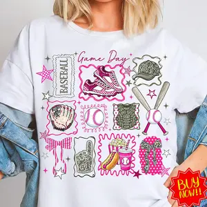 Baseball Mama Shirt – Pink Leopard & Camo Varsity Stripes Retro Sports Mom Tee, Game Day Baseball Graphic.