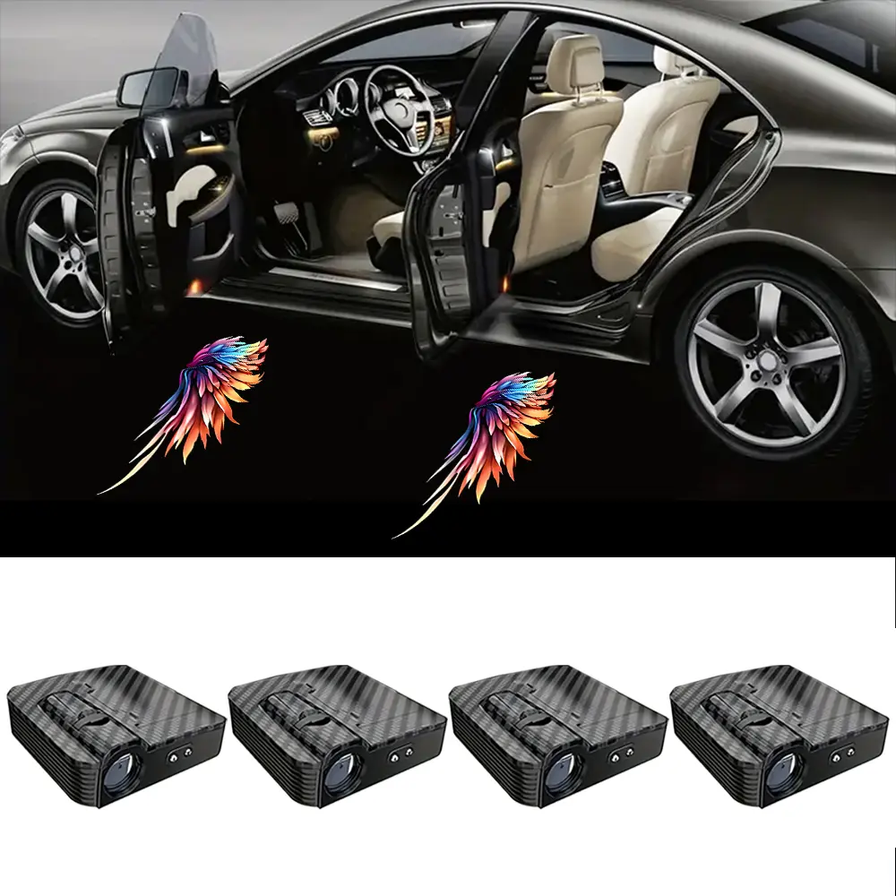 4-Pack Universal Wireless Car Door Welcome Lights, Cool Angel Wings Pattern, Car LED Projector Lights, Car Modification Accessories. An ideal gift choice for car, drivers, friends, and family.