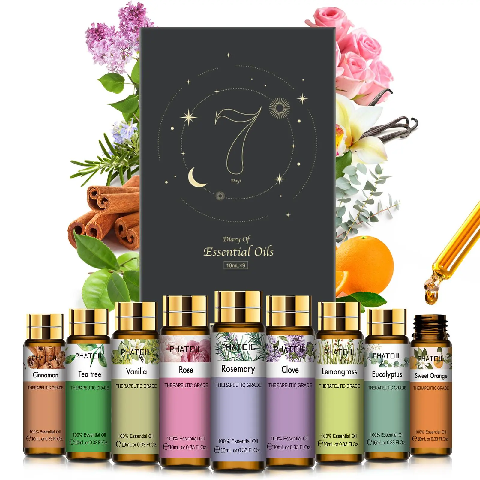 Scented Essential Oil Set, 9 Counts 10ml/0.33fl.oz Essential Oils Set for Diffusers Humidifier Home Aromatherapy Massage Bath Soap Making, Summer Essentials
