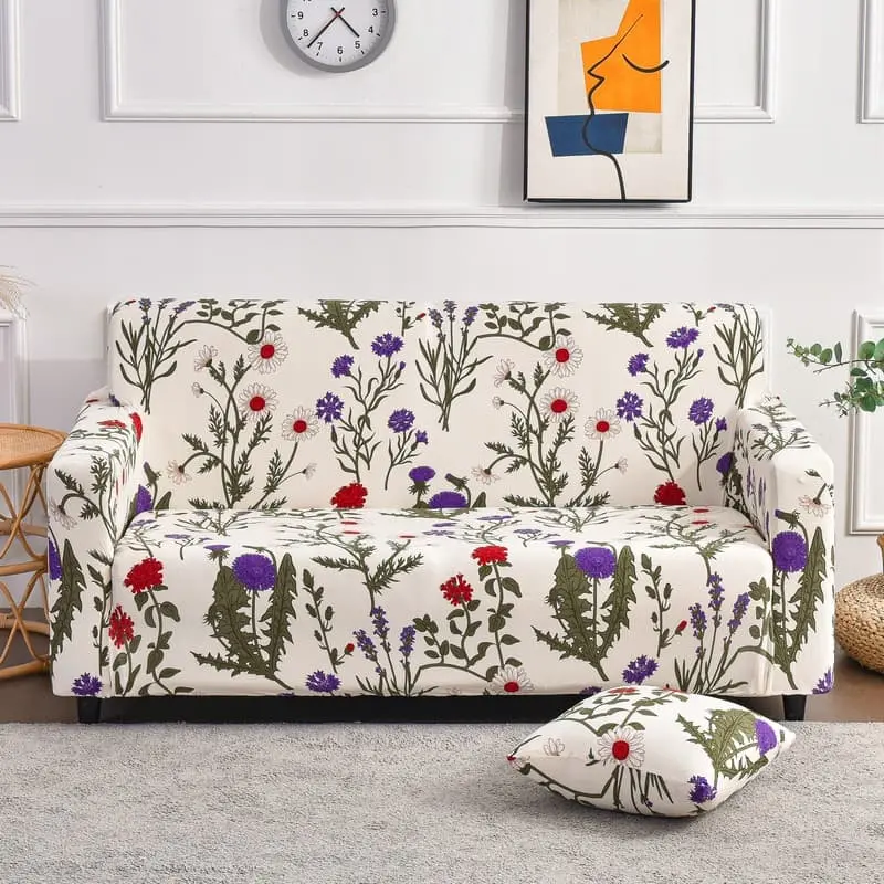 Floral Print Sofa Cover with 1 Throw Pillow Cover, 1 Count Soft Comfortable Sofa Slipcover, Sofa Covers Washable, Machine Washable Couch Cover for Home Decor Living Room, Soft Sofa Protector