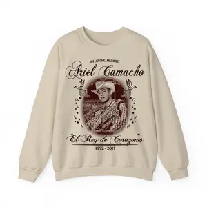 Ariel Camacho Retro Graphic Tee Corridos Tumbados Streetwear Sierreño Spirit Shirt Mexican Heritage Style Real Vatos Drip Long Unisex Crewneck Sweatshirt 50% Cotton 50% Polyester Loose Fit Fabric Womenswear