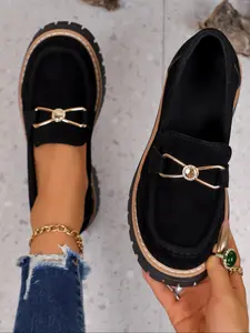 Women's Simple Loafer Single Shoe, Fashion Punk Round Toe Mid Heel Shoes, Comfortable & Stylish Casual Wear, Versatile Daily Footwear, Fashionable Lightweight Loafers