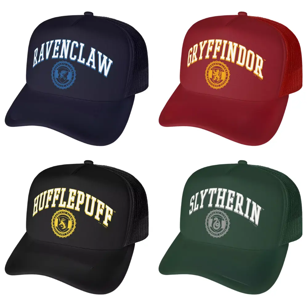 #HarryPotter All Houses Athletics Trucker Hat, Vibrant Colorful Customized Magical Hogwarts School, Wizard Classic Dad Hat, Baseball Hat