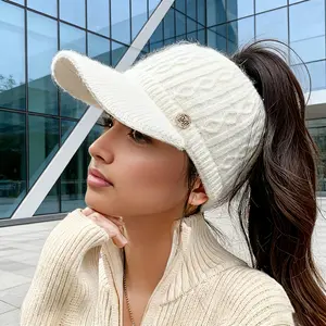 Thick Warm Knit Baseball Cap for Women - Elastic Adjustable Winter Hat Ideal for New Year Events