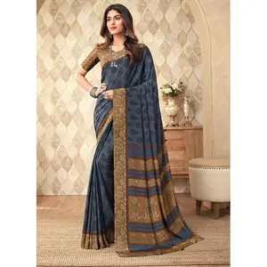 Gray and Khaki Vivanta Silk Printed Saree
