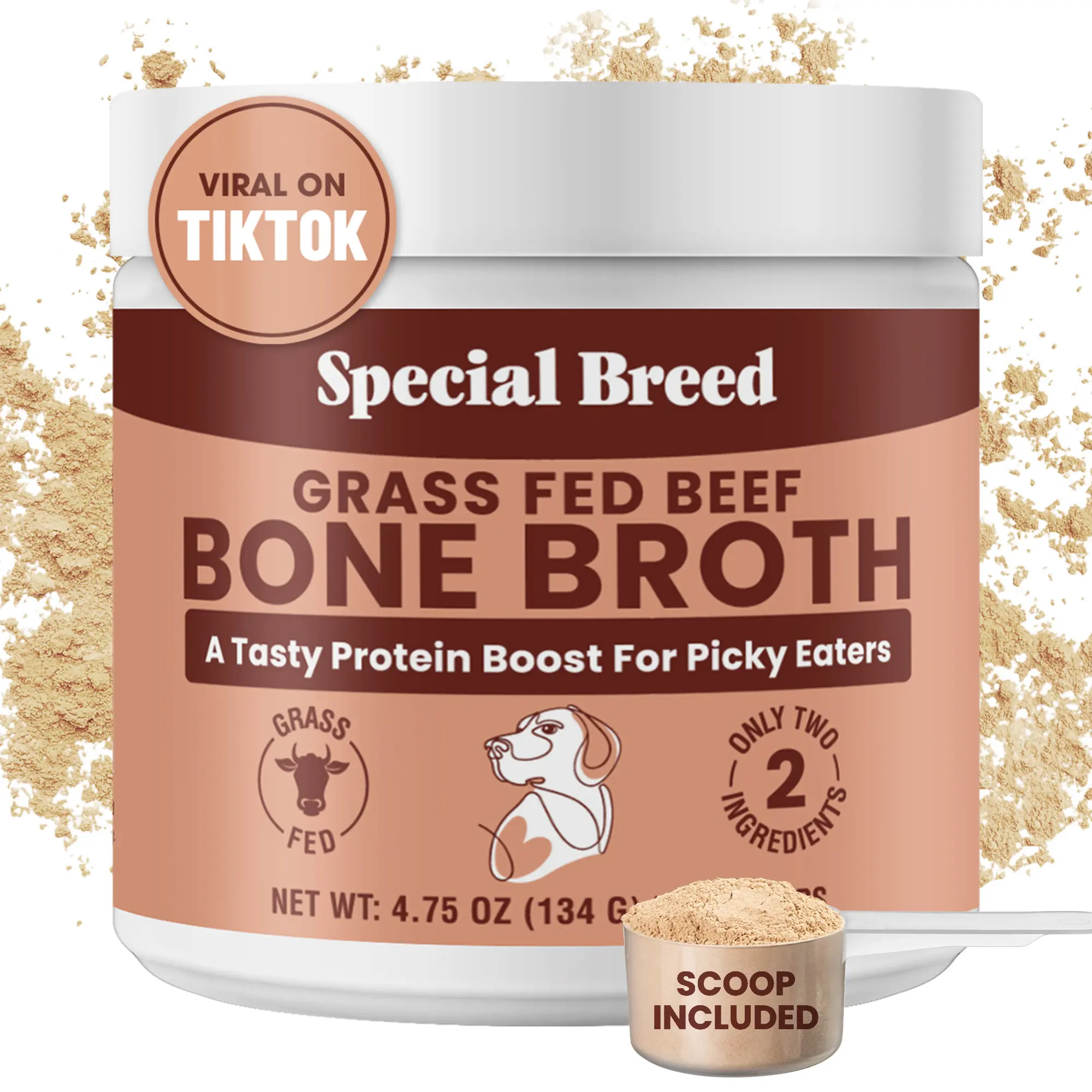 Grass Fed Beef Bone Broth Powder for Dogs & Cats, 4.75oz Pet Food Topper & Nutritional Supplement